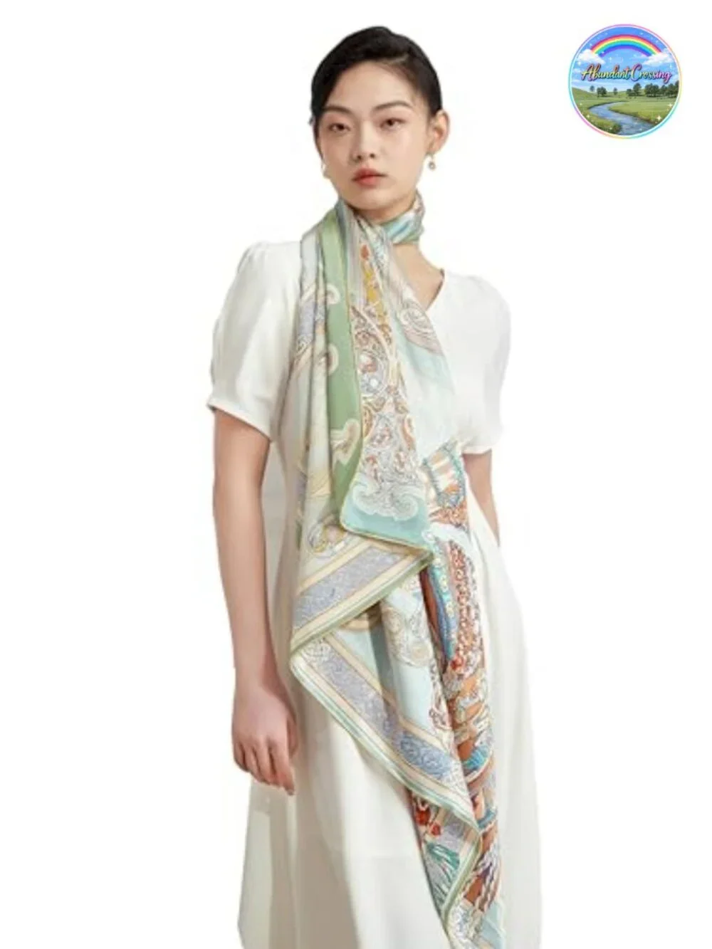 100% Silk Double-Sided Scarf XXL Hand Rolled Edges 42x42